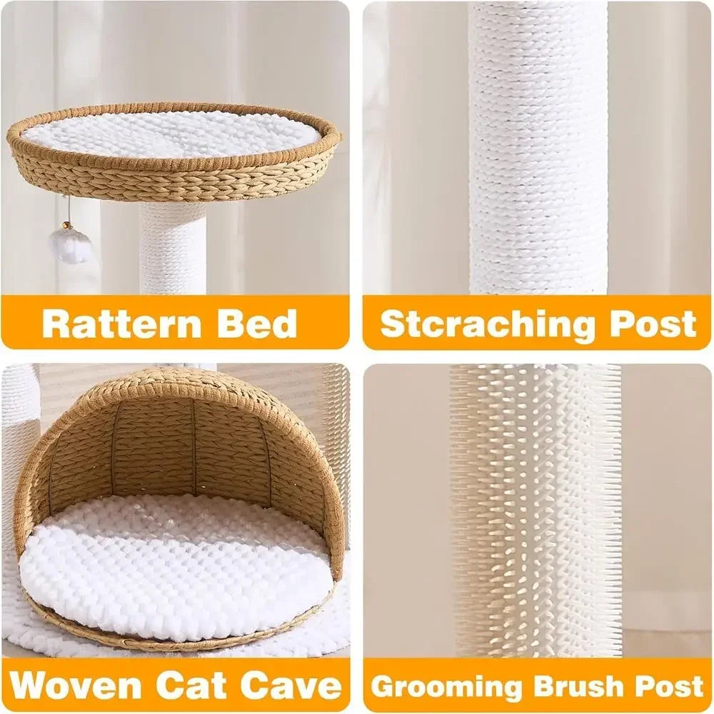 46" Multi-Level Indoor Cat Tree Tower with Handwoven Basket Beds