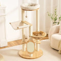 49" Solid Wood Cat Tree Tower with Hammock, Bed & Toys