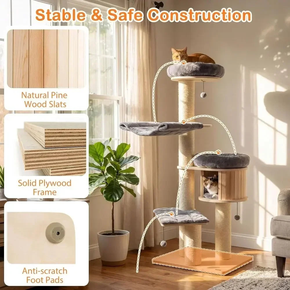 Multi-Level Large Cat Tree Tower with Condo, Dual Hammocks & Basket