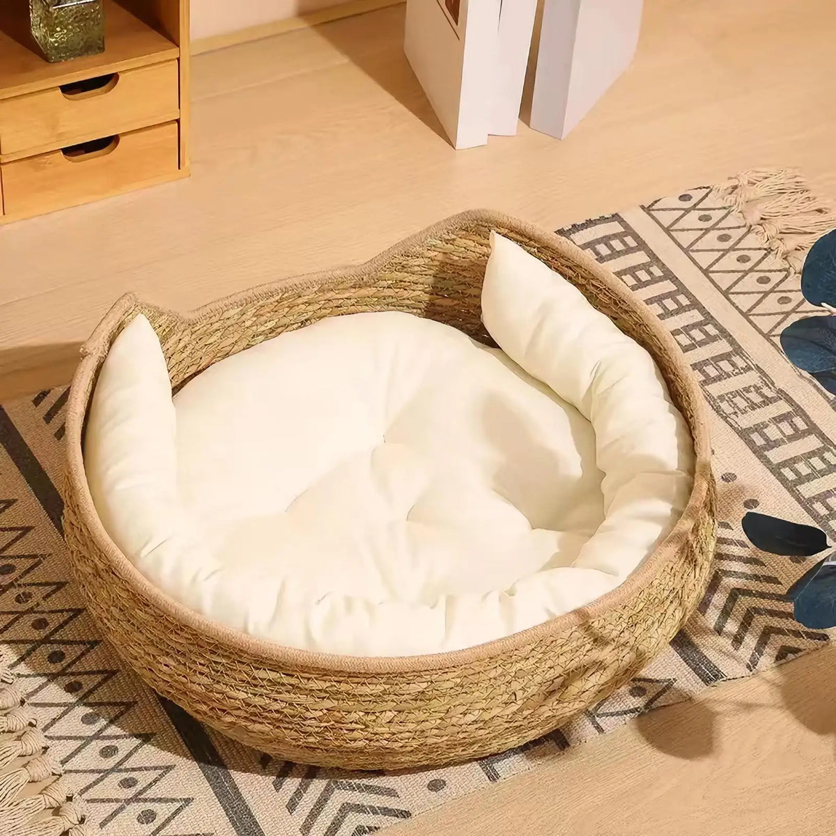 Cat Bed Hand-Woven Cotton Rope Cat Basket All Season Indoor Weaving Pet Resting Scratching Sleeping Furniture for All Breeds