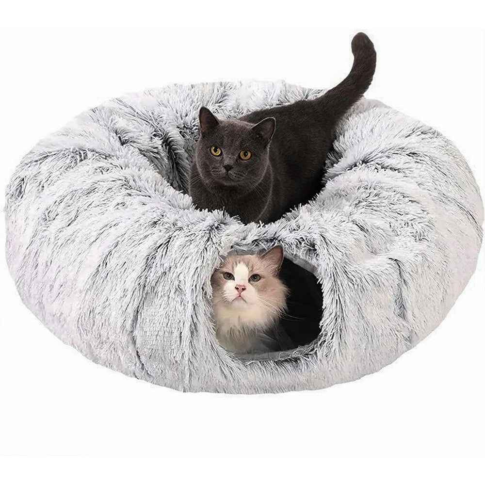 2-in-1 Plush Cat Tunnel Bed