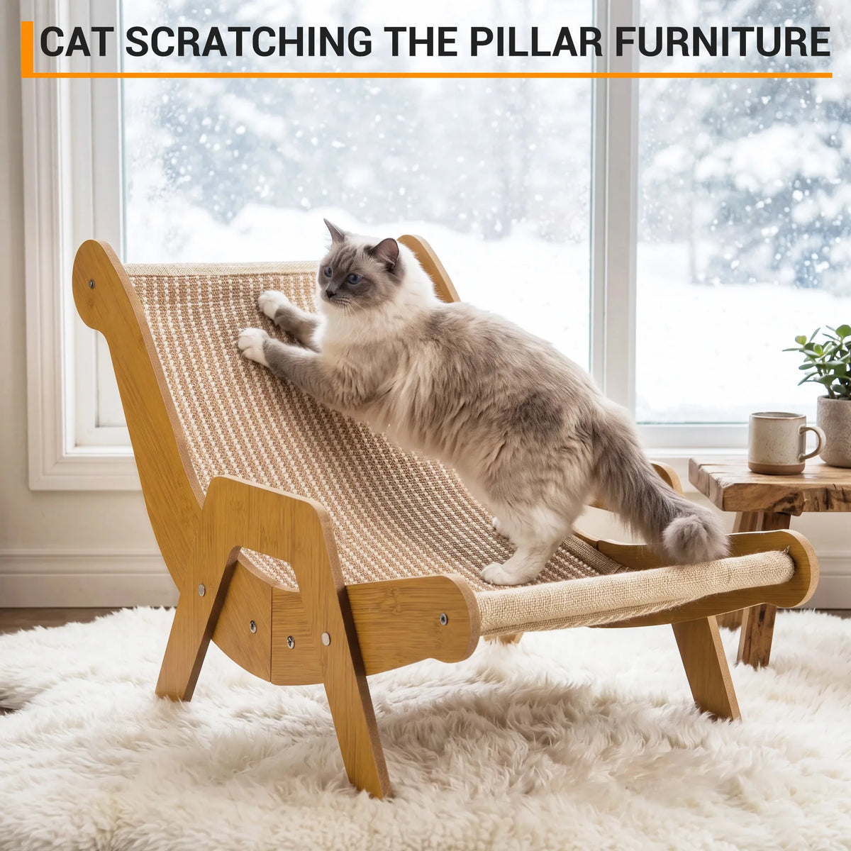 20.3" Wooden Cat Scratcher Lounger & Jute Lounge Chair