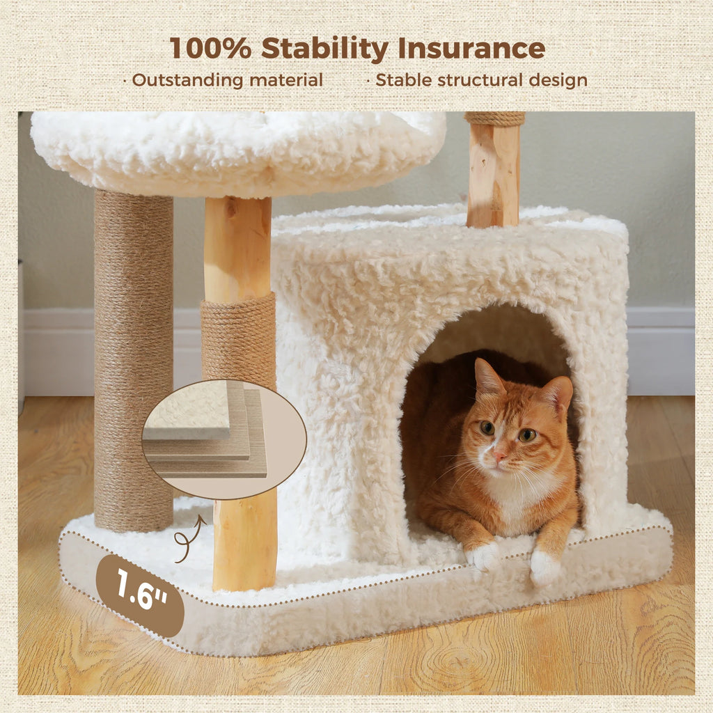 Modern Wood Cat Tree Tower with Flower Bed, Luxury Condo & Hammock
