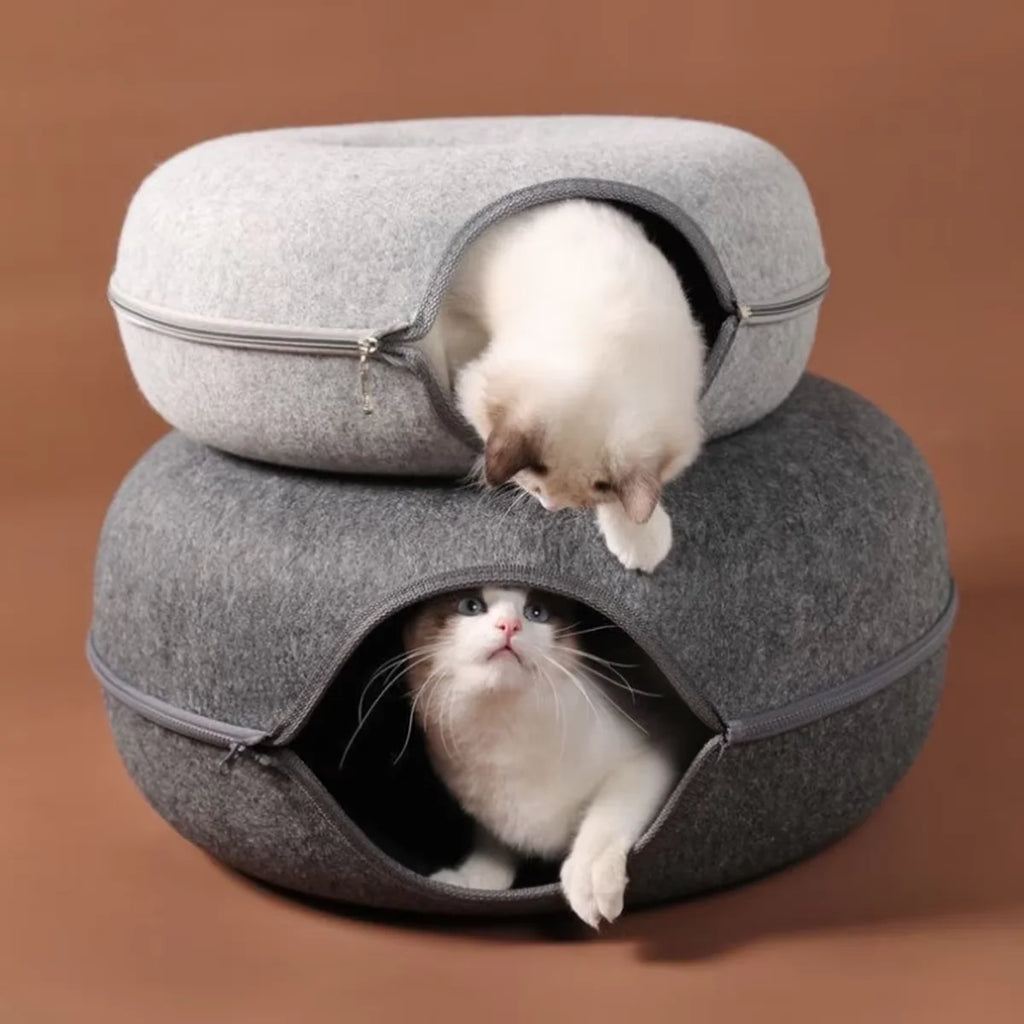 Felt Cat Tunnel Donut Nest