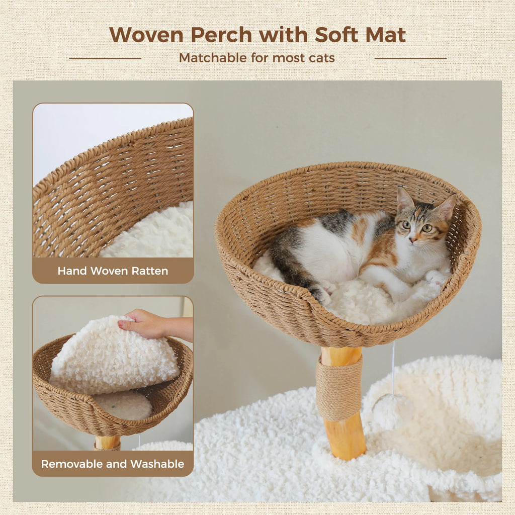 Modern Wood Cat Tree Tower with Flower Bed, Luxury Condo & Hammock