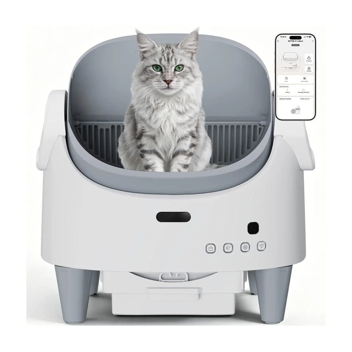 Open-Top Self-Cleaning Smart Cat Litter Box with 3-Level Height Adjustment