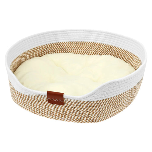 50cm Woven Cat Basket Bed Soft Cushion Warm Puppy Kitten Sleeping Bed Scratch Resistant Cat House Pet Cave Nest Mat