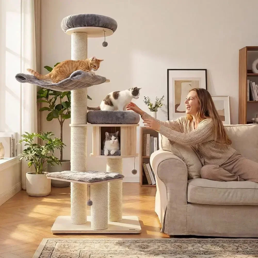 Multi-Level Large Cat Tree Tower with Condo, Dual Hammocks & Basket