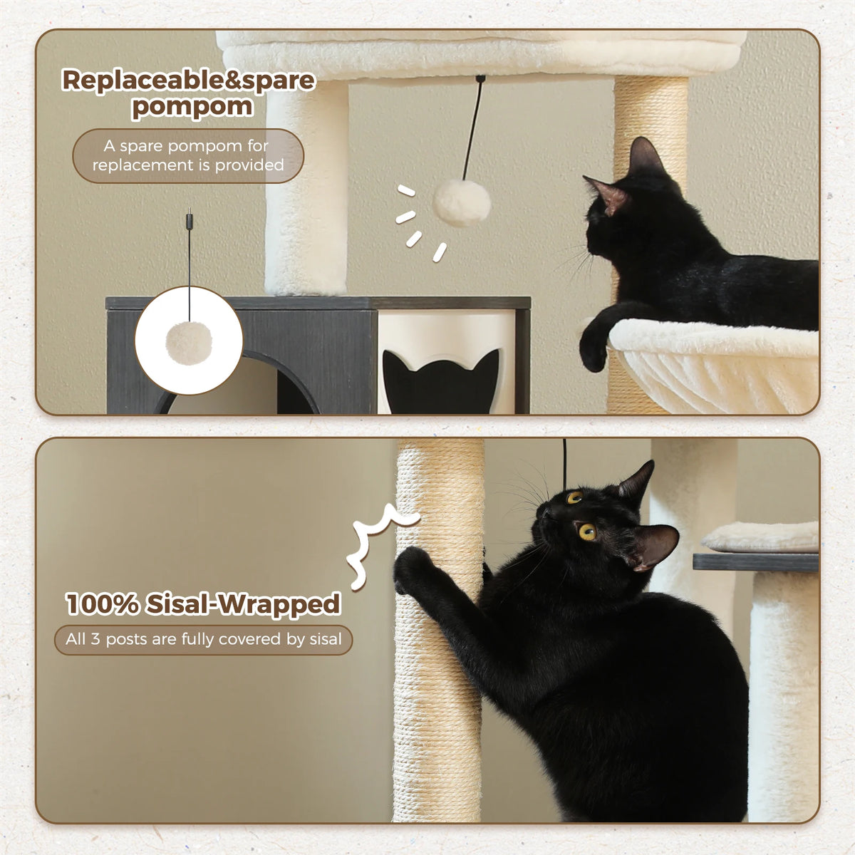 Wood Cat Tree Tower with Storage Cabinet, Condo & Hammock