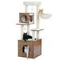 Wood Cat Tree Tower with Storage Cabinet, Condo & Hammock