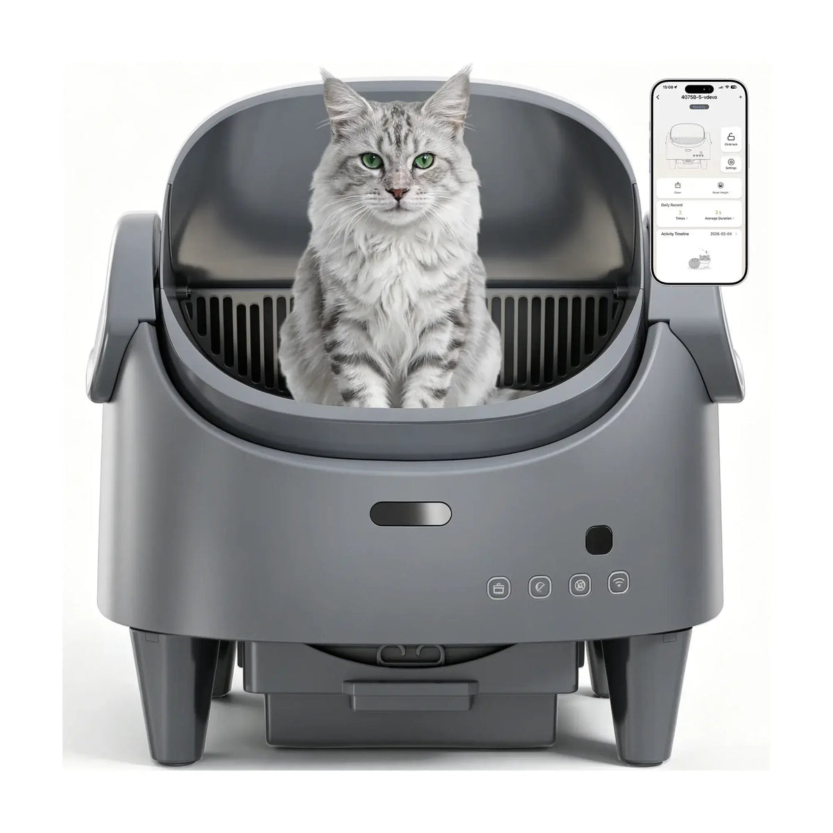 Open-Top Self-Cleaning Smart Cat Litter Box with 3-Level Height Adjustment
