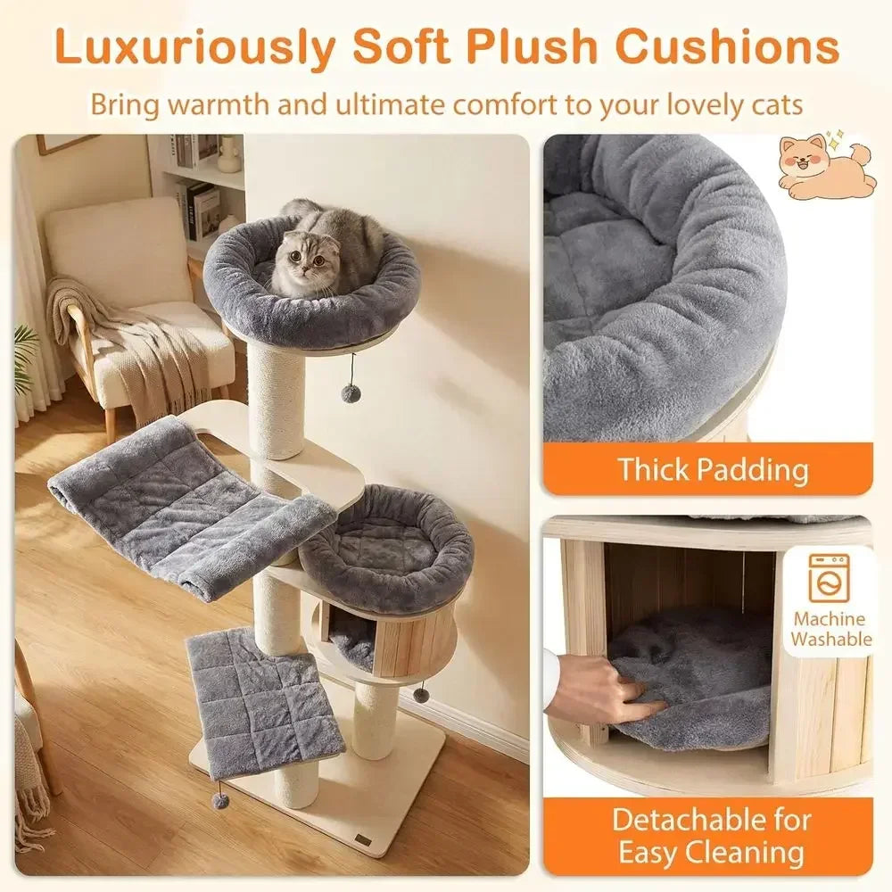 Multi-Level Large Cat Tree Tower with Condo, Dual Hammocks & Basket