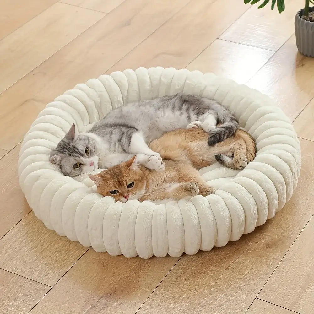 Warm Round Donut Cat Bed & Ultra-Soft Plush Nest