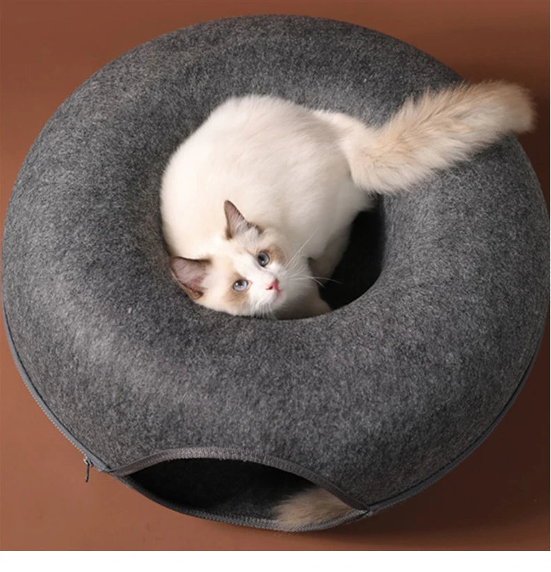 Felt Cat Tunnel Donut Nest