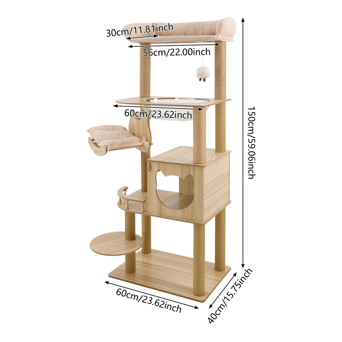 Multi-Level Large Cat Tree Tower with Clear Space Capsule (66 lbs Capacity)