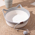 Handwoven Cotton Rope Cat Basket Bed with Ear Handles & Ball Toy