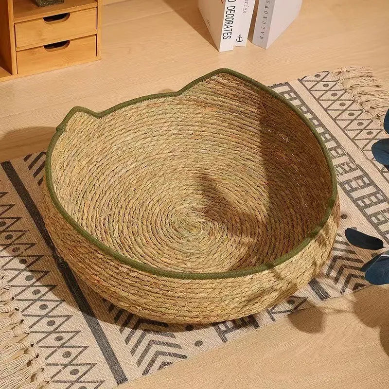 Cat Bed Hand-Woven Cotton Rope Cat Basket All Season Indoor Weaving Pet Resting Scratching Sleeping Furniture for All Breeds