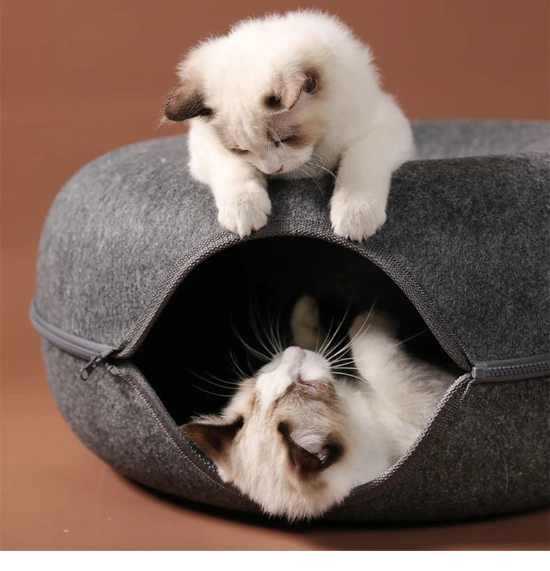 Felt Cat Tunnel Donut Nest