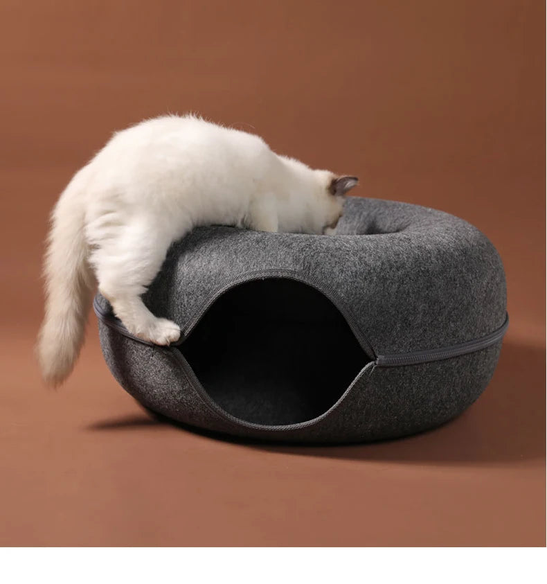 Felt Cat Tunnel Donut Nest