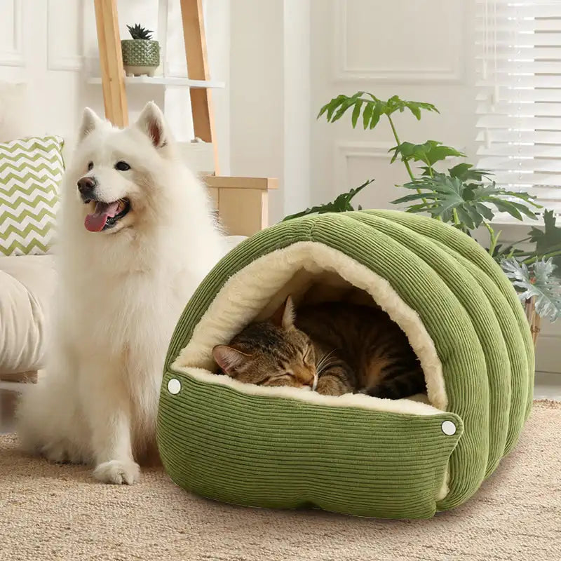 Heated Winter Warm Plush Cat House Bed
