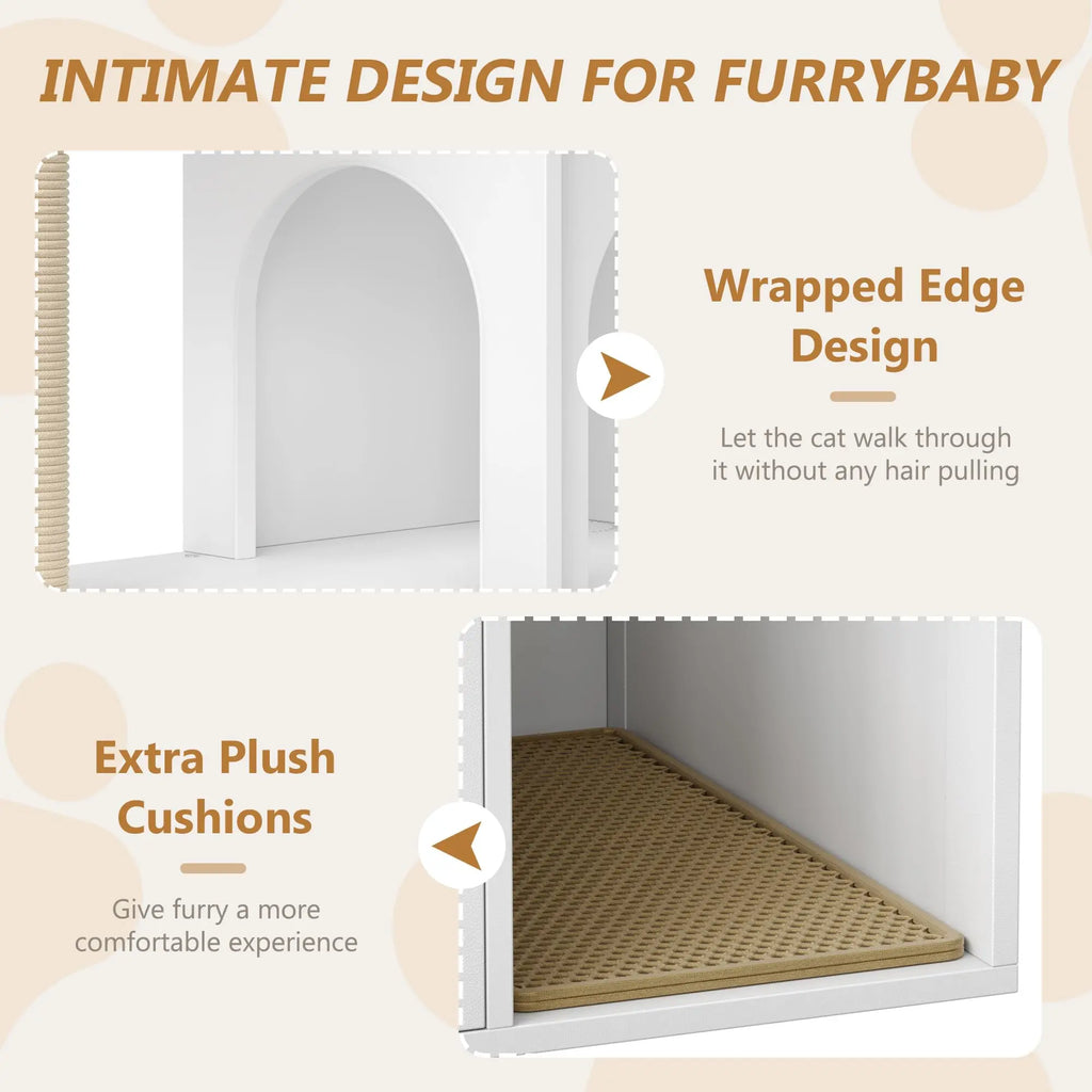 2-in-1 Cat Tree Tower with Litter Box Enclosure & Storage — White