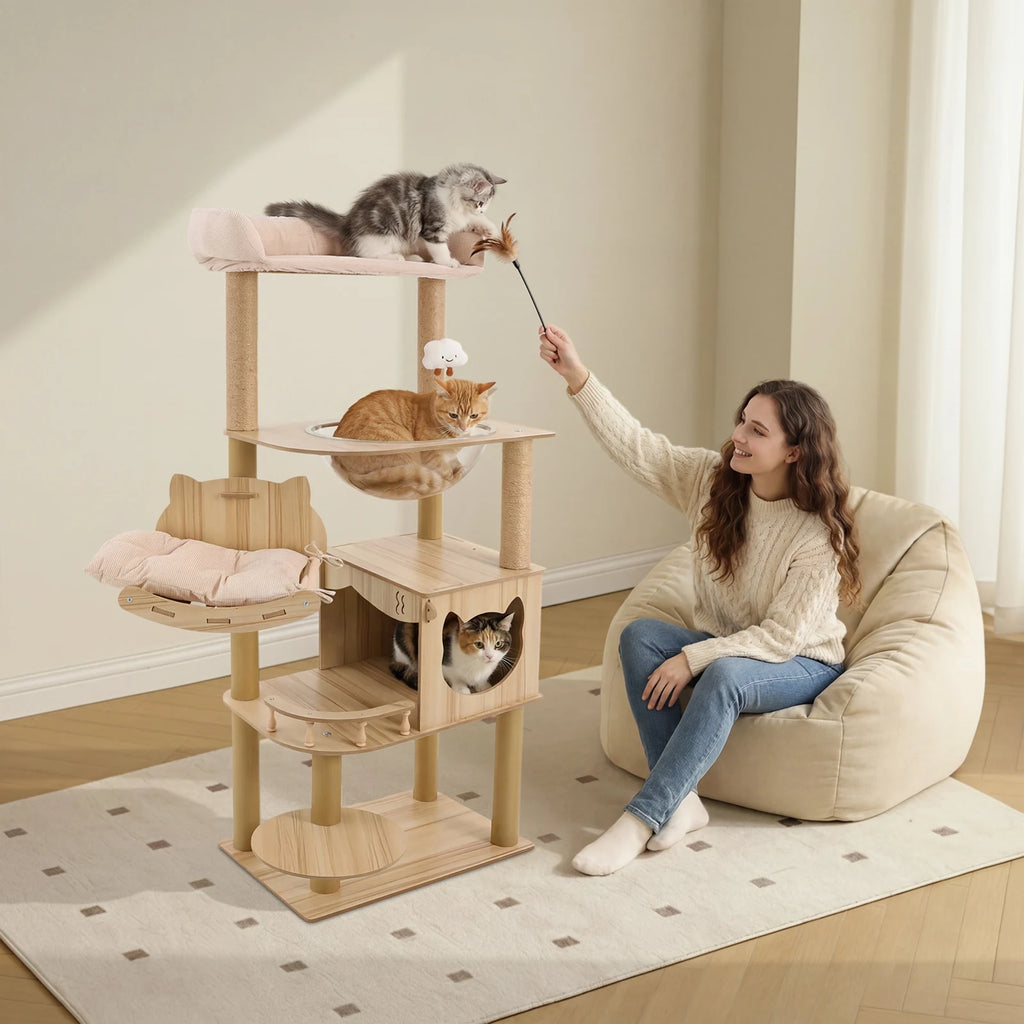 Multi-Level Large Cat Tree Tower with Clear Space Capsule (66 lbs Capacity)