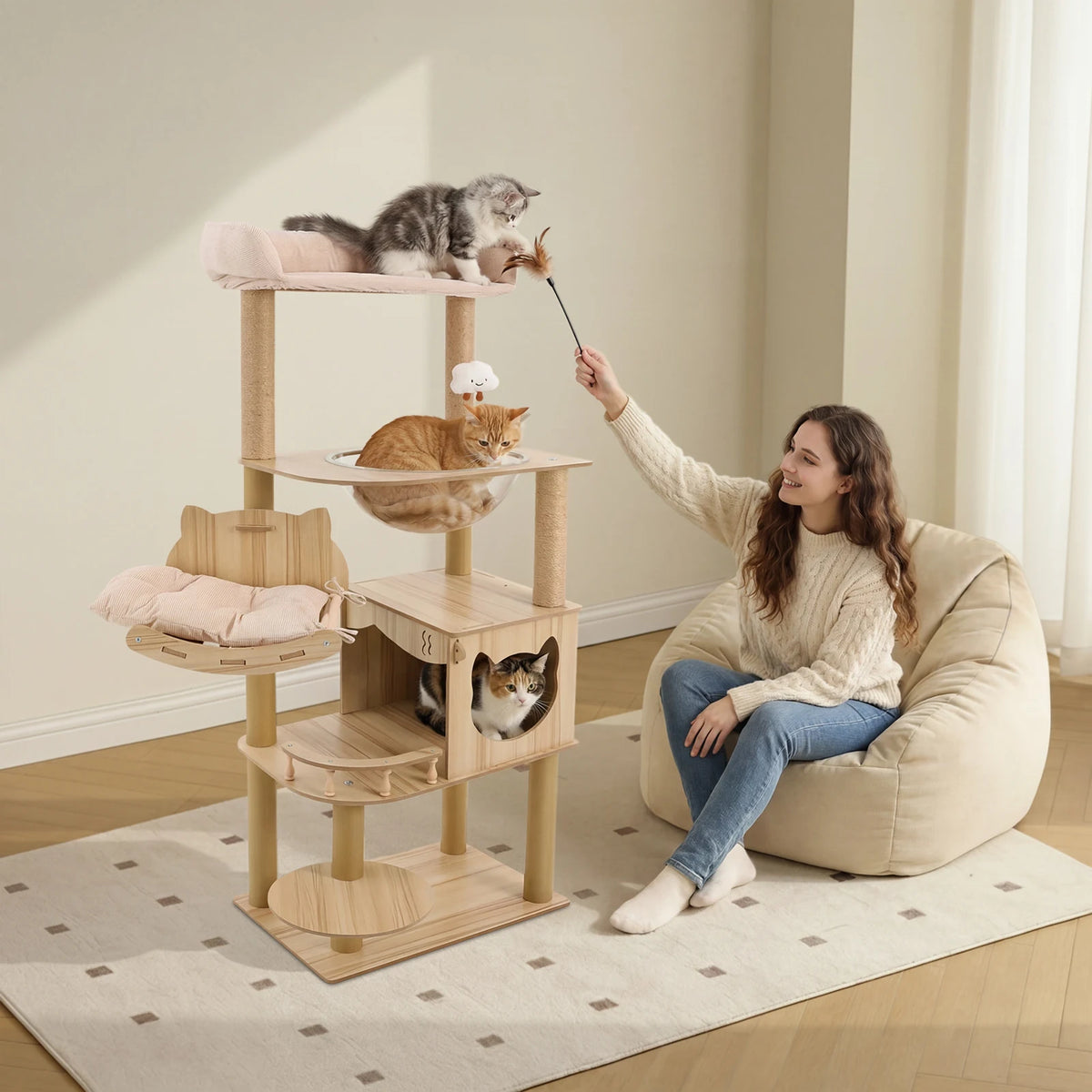 Multi-Level Large Cat Tree Tower with Clear Space Capsule (66 lbs Capacity)