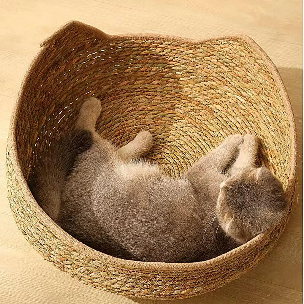 Cat Bed Hand-Woven Cotton Rope Cat Basket All Season Indoor Weaving Pet Resting Scratching Sleeping Furniture for All Breeds