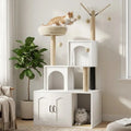 2-in-1 Cat Tree Tower with Litter Box Enclosure & Storage — White