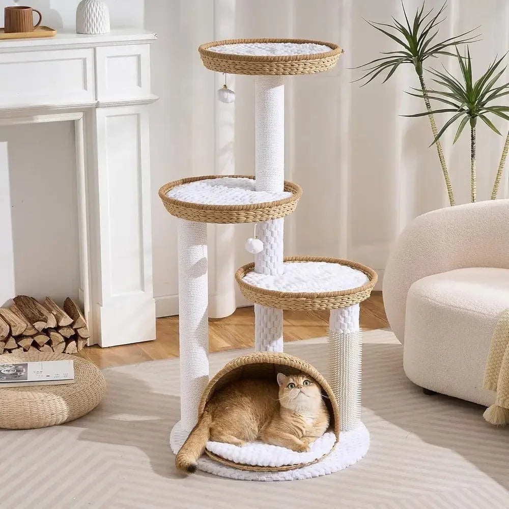46" Multi-Level Indoor Cat Tree Tower with Handwoven Basket Beds