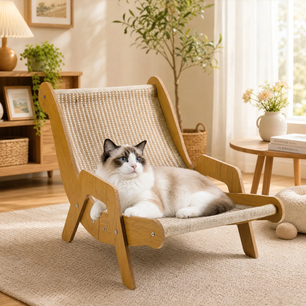 20.3" Wooden Cat Scratcher Lounger & Jute Lounge Chair