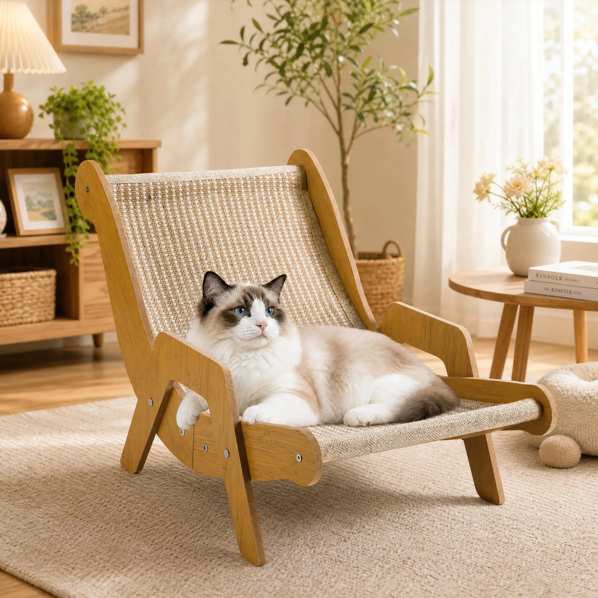20.3" Wooden Cat Scratcher Lounger & Jute Lounge Chair