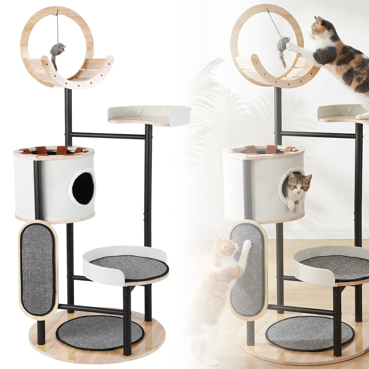 66" Multi-Level Cat Tree Tower with Hammock & Scratching Posts