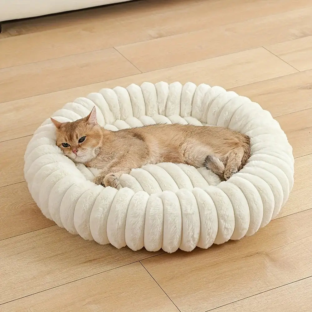 Warm Round Donut Cat Bed & Ultra-Soft Plush Nest