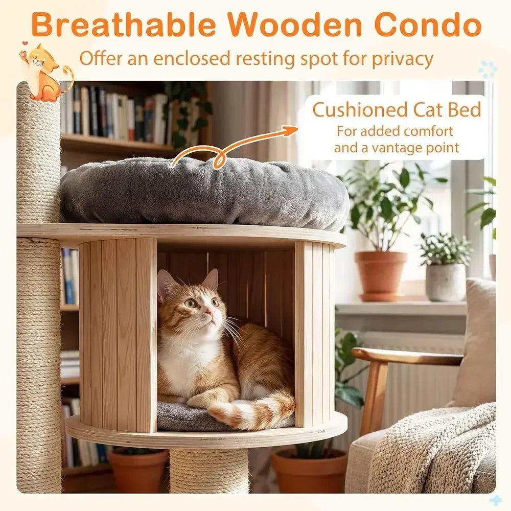 Multi-Level Large Cat Tree Tower with Condo, Dual Hammocks & Basket