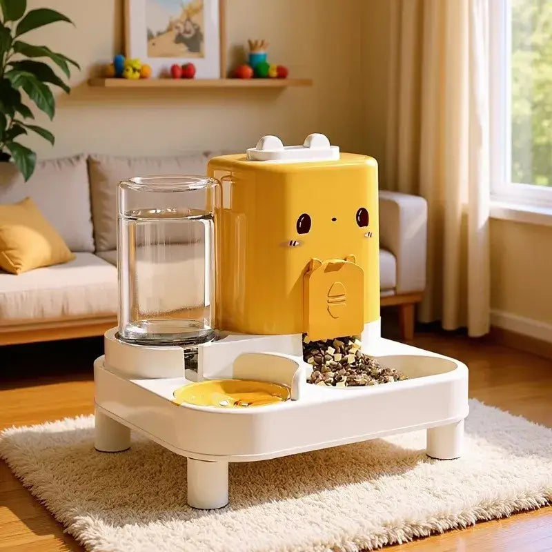 3-in-1 Raised Pet Feeding Station with Automatic Water Fountain & Food Bowl