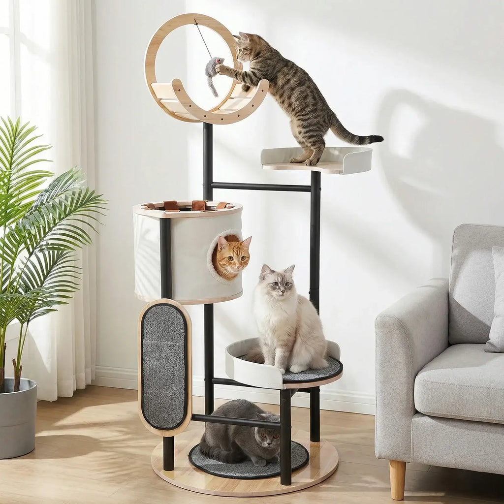 66" Multi-Level Cat Tree Tower with Hammock & Scratching Posts