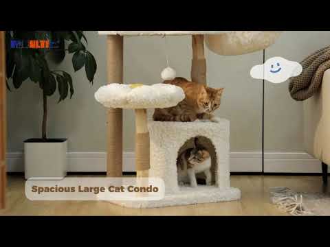 Modern Wood Cat Tree Tower with Flower Bed, Luxury Condo & Hammock